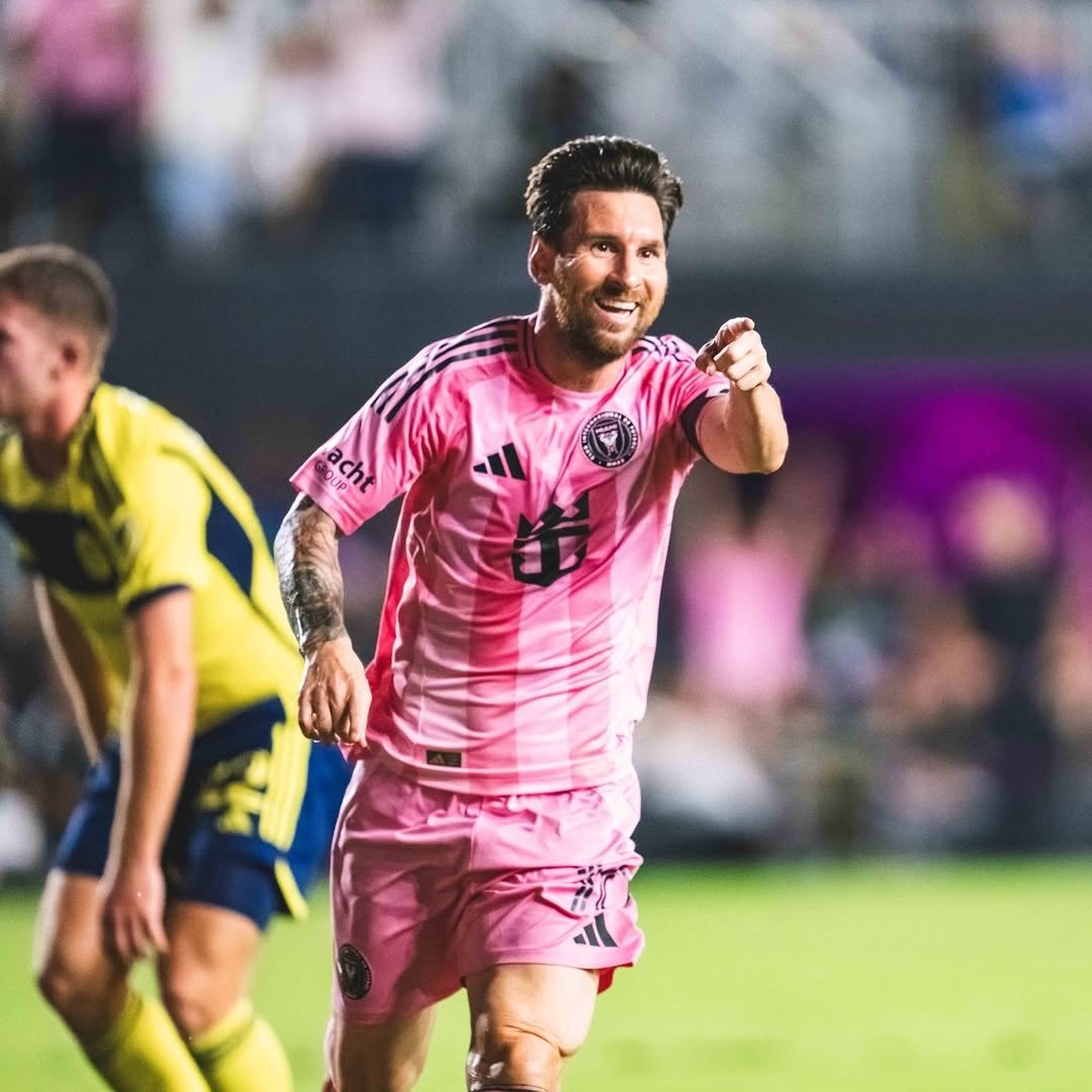 Lionel Messi celebrates brace for Inter Miami vs Nashville 2025 MLS Playoffs