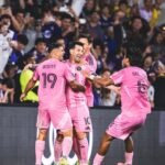 Lionel Messi celebrating after scoring during Inter Miami’s comeback win over Orlando City