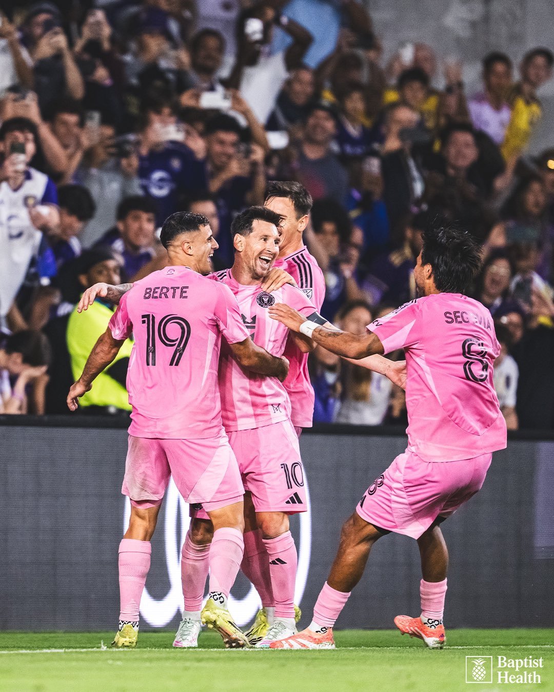 Lionel Messi celebrating after scoring during Inter Miami’s comeback win over Orlando City