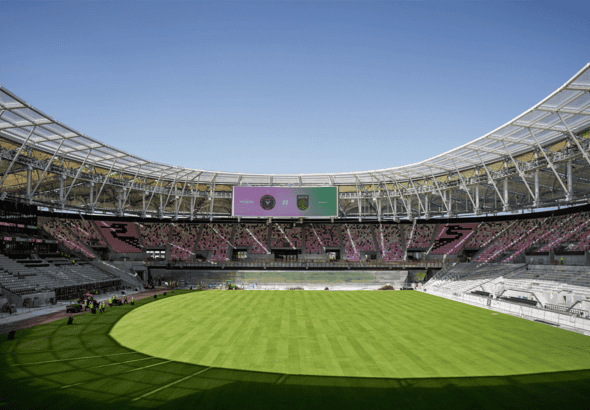 Nu Stadium Miami grass installation completion 2026